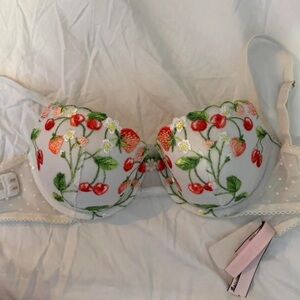 Victoria's Secret Cherry Embroidered Bra - White and Red